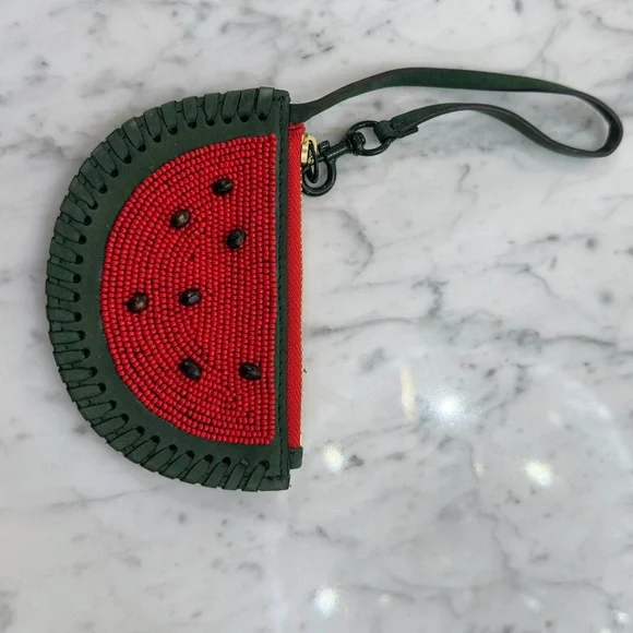 NEW Tory Burch Purse Nubuck Coin Pouch Key Charm Leather Watermelon Wristlet - Picture 1 of 5